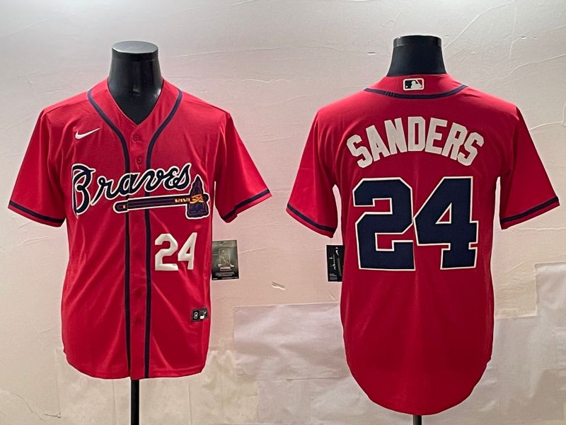 Men Atlanta Braves 24 Sanders Red Game 2025 Nike MLB Jersey style 2